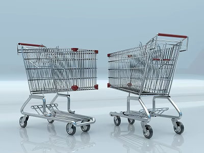 Two Metallic Shopping Carts With Wheels And Frame Display Indoor Scene 3d model