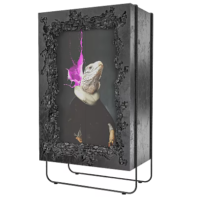 Unique Console Cabinet And Side Cabinet With Black Frame Lizard Figure Purple Light Effect 3d model
