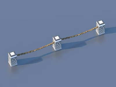Modern Metallic Fence Structure With Cube Posts And Chain Link Grid Design 3d model