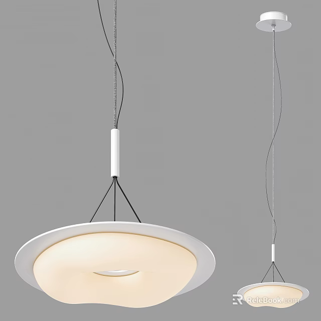 Sleek Modern White Pendant Light With Circular Shade And Thin Hanging Wire Design 3d model