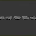 Gray Stone Blocks of Various Shapes and Sizes Floating on Gray Background with Reflections