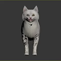 Realistic 3D White Cat With Yellow Eyes And Pink Nose On Shiny Surface 3d model