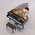 Stylish Black Grand Piano Musical Instrument with Wooden Bench and Shiny Keys