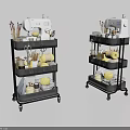 Multi Tiered Rolling Storage Rack with Sewing Machine Tools and Thread Spools 3d model