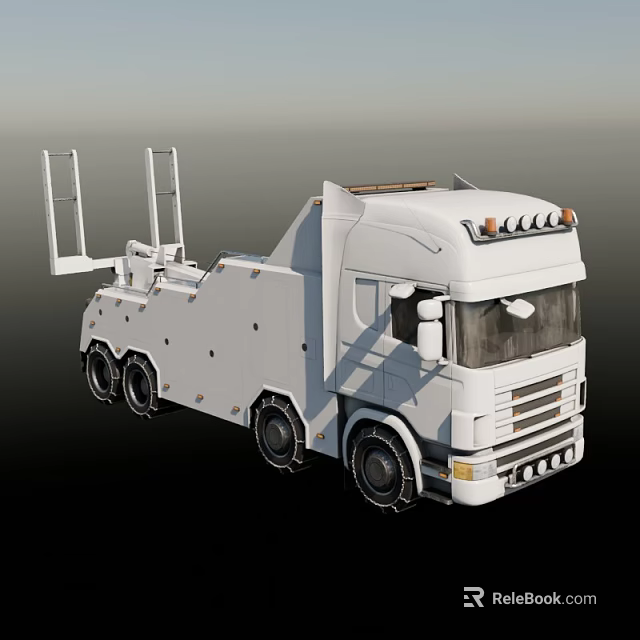 White Heavy Duty Transport Truck With Roof Lights And Side Mounts 3d model 