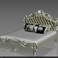 Ornate Cream Colored Double Bed With Tufted Headboard And Black White Pillows