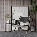 Modern Accent Chair With Leather Seat Wooden Frame And Side Table Near Potted Plant