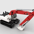 Red and White Building Blocks Excavator Model With Tracks Mechanical Arm and Bucket Design
