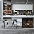Modern Kitchen Interior Design With White Island Counter Cabinets And Pendant Light