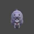 Animated Blue Purple Striped Chubby Cat Character Looking At Coin On Purple Background