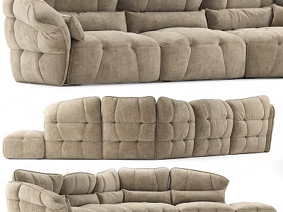 Beige Plush Multi Seater Sofa With Tufted Design For Modern Living Room 3d model