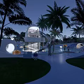 Modern Children's Play Area With Dome Slide Palm Trees And Interactive Lighting