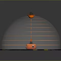 Orange Floating Daily Life Product With Spiral Trails And Yellow Striped Circular Base