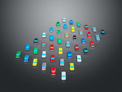 Various Colorful Small Cars Arranged in Curved Formation on Gray Background 3d model