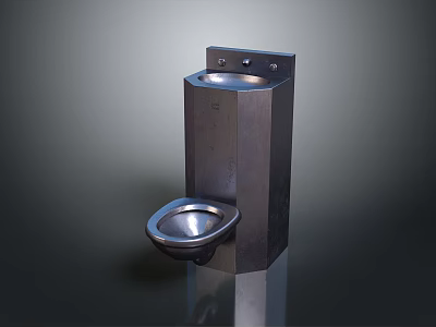 Stainless Steel Vertical Restroom Fixture With Sink And Toilet Bowl 3d model