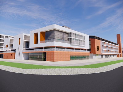 Modern School Neoclassical School Architecture 3d model