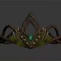 Decorative Lifestyle Crown Accessory With Brown Branch-like Design Green Leaves Golden Accents And Green Gemstone