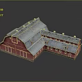 Red Traditional Barn Building With Gray Roof Small Windows And Rural Architecture Style