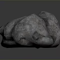 3D Rendered Natural Rough Stone Rock with Dark Reflective Background Surface