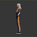 Gray and Orange Utility Jumpsuit with White Headscarf Black Gloves and Black Shoes