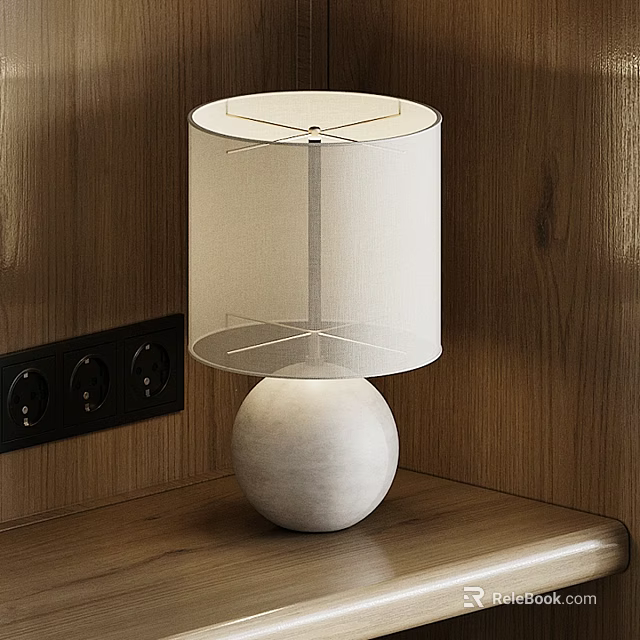 Elegant Modern Table Lamp With White Cylindrical Lampshade And Spherical Base On Wooden Background 3d model 
