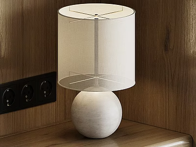 Elegant Modern Table Lamp With White Cylindrical Lampshade And Spherical Base On Wooden Background 3d model