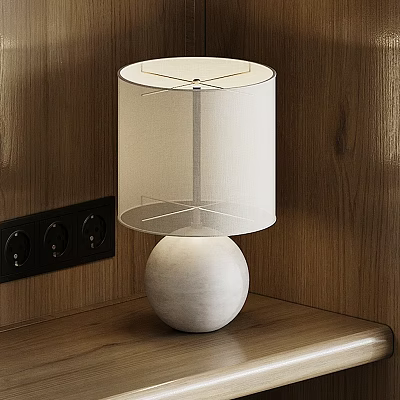 Elegant Modern Table Lamp With White Cylindrical Lampshade And Spherical Base On Wooden Background 3d model