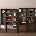 Modern Wooden Bookcases Interior Design With Books Decorative Items Sculpture Clock And Photo Frames