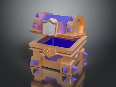 Open Treasure Chest 3D Render With Golden Purple Accents And Blue Interior 3d model