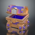 Open Treasure Chest 3D Render With Golden Purple Accents And Blue Interior