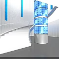 Futuristic Digital Exhibition Space With Data Visualization Screens Central Console And Circular Design 3d model