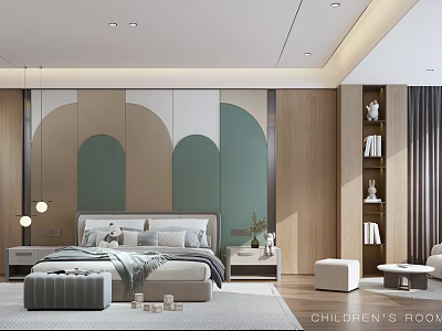 Modern Children's Room With Arched Wall Decor And Cozy Furniture 3d model