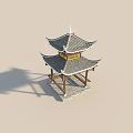 Traditional Chinese Pavilion With Multi tiered Curved Eaves Tile Roof And Wooden Frame