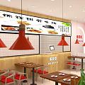 Casual Chinese Restaurant Interior With Wooden Walls Red Pendant Lights And Menu Board