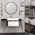 Modern Bathroom Vanity With Circular Mirror Marble Countertop And Metal Legs