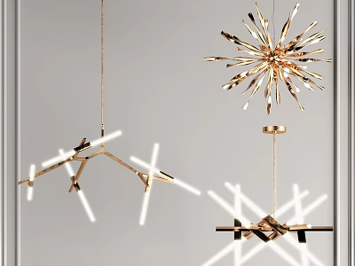 Modern Gold Chandelier With Geometric Branch And Star Shaped Structures 3d model