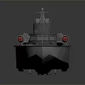 3D Model of Military Warship With Deck Turrets and Gray Hull Structure