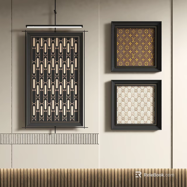 Abstract Paintings With Black Frames Geometric Patterns On Light Colored Wall 3d model 