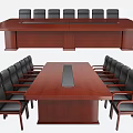 Large Dark Wooden Conference Table With Black Leather Chairs For Meeting Setup