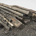 Aged And Weathered Train Track Sleepers Lying On Gravel Ground With Stones