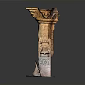 Ancient Carved Stone Pillar With Intricate Designs And Broken Top