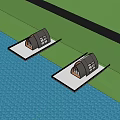 Arched Roof Guesthouse Buildings On Overwater Platform With Surrounding Trees And People Walking