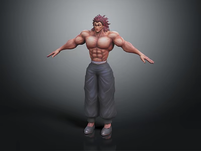 Muscular Male Character With Red Spiky Hair Shirtless In Baggy Pants And Slippers 3d model