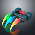 Claw Shaped Weapon With Rainbow Colored Blades And Red Spring Mechanism 3d model