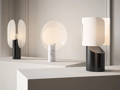 Stylish Modern Table Lamps With Glass Shades And Marble Metal Bases On White Stands 3d model
