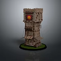 Wooden Mobile Siege Tower as Medieval Siege Weapon with Wheels and Flag