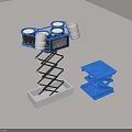 Fire Fighting Equipment Hydraulic Lifting Platform With White Buckets Black Containers And Small Blue Platform