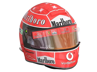 Red Racing Helmet With Marlboro Vodafone Ferrari And Schumacher Logos 3d model