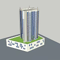 Modern High Rise Building With Low Rise Base And Grid Window Design 3d model