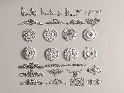 French Retro Carved French Retro Carved Lamp Plate French European Carved Line Corner Flower Corner Line 3d model